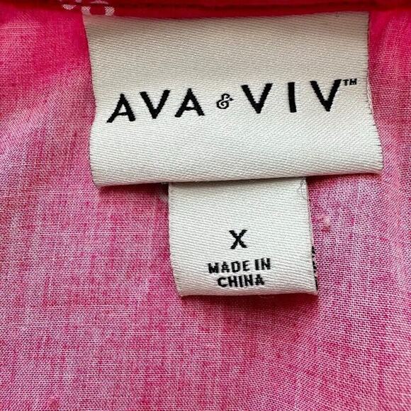 Ava & Viv Pink Top Blouse Rayon Geometric Flutter 3/4 Sleeve V Neck Plus Size X - Picture 7 of 7